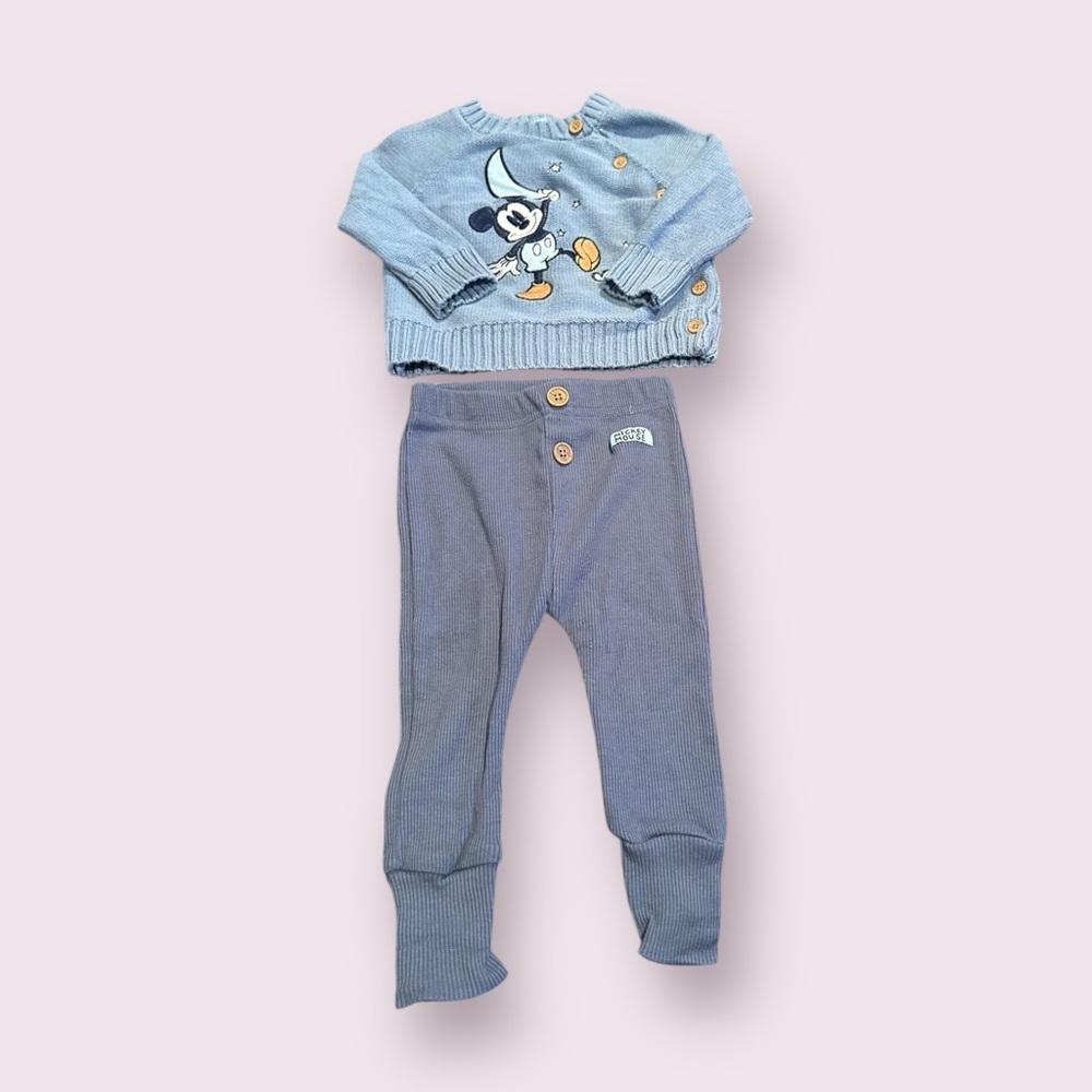 Disney Light Blue Baby Outfit with Mickey Mouse Moon Design Size 3/6 Months